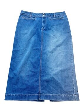 Vintage Old Navy Blue Denim Maxi Skirt Unique Front Pockets Early 2000’s Size 20